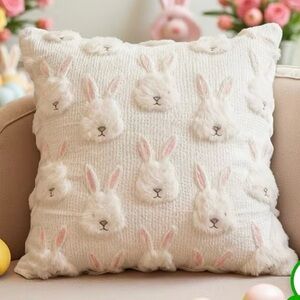 Set of 2 Easter Bunny Pillow Covers 18x18 | Spring Plush Rabbit Decor